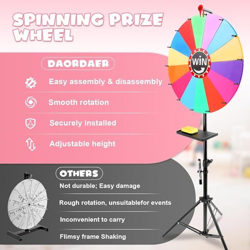 عجلة جائزة دوارة مقاس 24 بوصة، عجلة أسماء دوارة شديدة التحمل بـ 14 لونًا للجوائز، حامل سطح المكتب والأرضية قابل للتعديل، عجلات روليت الحظ لجوائز الكازينو DIY للعائلة والحفلات والكرنفالات والمعارض التجارية in Kuwait