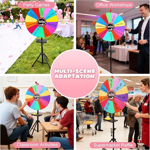 عجلة جائزة دوارة مقاس 24 بوصة، عجلة أسماء دوارة شديدة التحمل بـ 14 لونًا للجوائز، حامل سطح المكتب والأرضية قابل للتعديل، عجلات روليت الحظ لجوائز الكازينو DIY للعائلة والحفلات والكرنفالات والمعارض التجارية in Kuwait