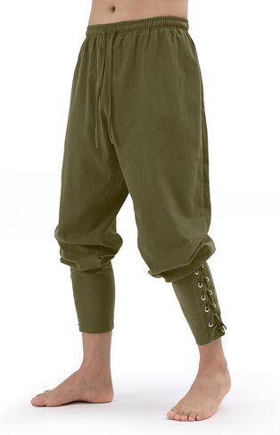 زي القرصان الرجالي زي الفايكنج في القرون الوسطى، بنطلون عصر النهضة برباط عند الكاحل من القطن والكتان ملابس تنكرية in Kuwait