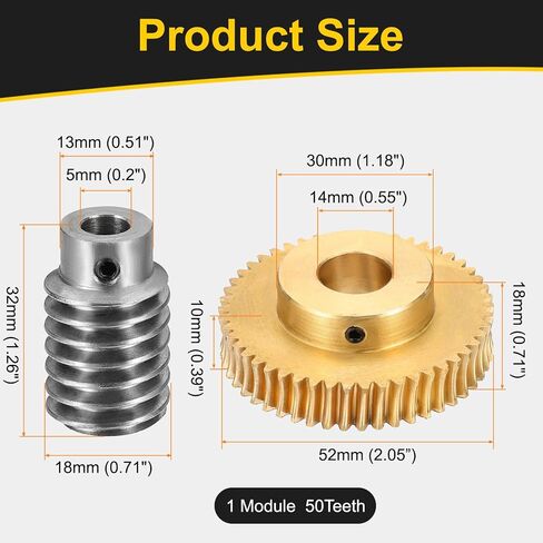uxcell Worm Gear Set 50T 1 Module 50:1 Reduction Rate, Right Rotation Drive Gear Box Wheel Reduce Transmission Part (Brass Gear-14mm Bore, #45 Steel Rod 5mm Bore) in Saudi Arabia
