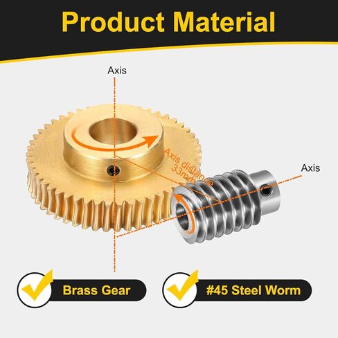uxcell Worm Gear Set 50T 1 Module 50:1 Reduction Rate, Right Rotation Drive Gear Box Wheel Reduce Transmission Part (Brass Gear-14mm Bore, #45 Steel Rod 5mm Bore) in Saudi Arabia