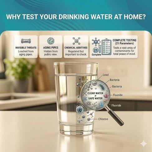 Drinking Water Test Kit with Bacteria Test, Home Water Test Kit for Tap Water, Well Water & Filtered Water, Tests Lead, Hardness, Copper, Nitrate & Nitrite in Kuwait