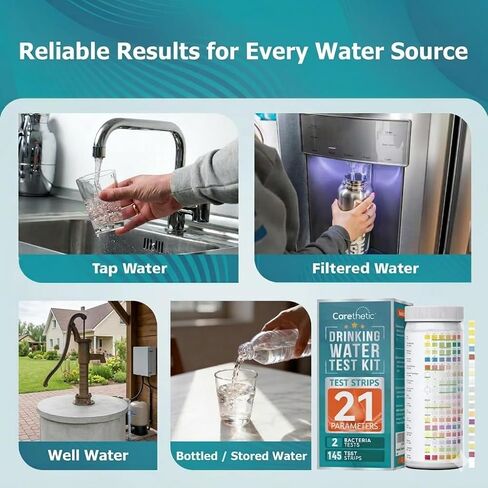 Drinking Water Test Kit with Bacteria Test, Home Water Test Kit for Tap Water, Well Water & Filtered Water, Tests Lead, Hardness, Copper, Nitrate & Nitrite in Kuwait