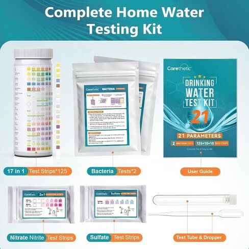 Drinking Water Test Kit with Bacteria Test, Home Water Test Kit for Tap Water, Well Water & Filtered Water, Tests Lead, Hardness, Copper, Nitrate & Nitrite in Kuwait