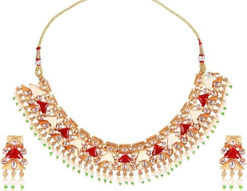 Efulgenz Meenakari Choker Set Indian Jewelry Set Antique Choker Kundan Crystal Faux Pearl Tassel Necklace Dangle Earrings Jewelry Set for Women in Kuwait