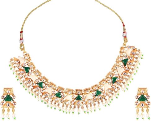 Efulgenz Meenakari Choker Set Indian Jewelry Set Antique Choker Kundan Crystal Faux Pearl Tassel Necklace Dangle Earrings Jewelry Set for Women in Kuwait