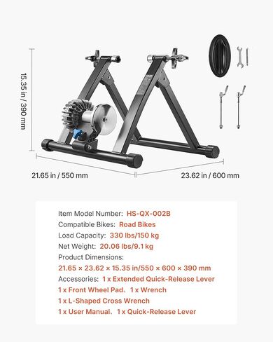 مدرب الدراجة VEVOR، عجلات 26-29 بوصة و700C، حامل تدريب ثابت للدراجات السائلة قابل للطي لركوب التمارين الداخلية مع سيخ سريع التحرير وكتلة رافعة العجلات الأمامية، يناسب دراجات الطريق، أسود in Saudi Arabia