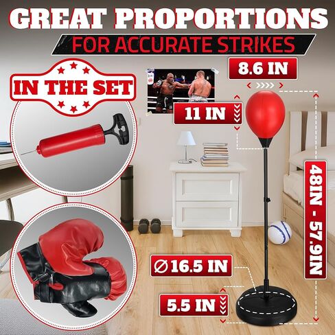 Adjustable Boxing Reflex Bag with Stand – 48"-58" Standing Punching Bag Kit with Gloves & Pump, Beginner Boxing Equipment for Training Coordination and Reaction Speed | Sport Gift for Home Workouts in Saudi Arabia