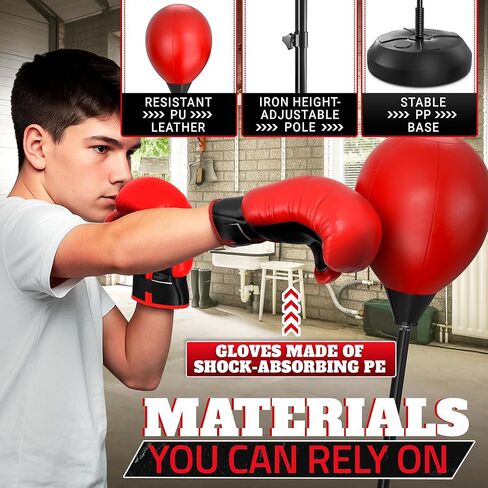 Adjustable Boxing Reflex Bag with Stand – 48"-58" Standing Punching Bag Kit with Gloves & Pump, Beginner Boxing Equipment for Training Coordination and Reaction Speed | Sport Gift for Home Workouts in Saudi Arabia