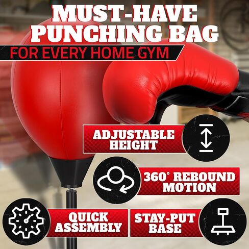 Adjustable Boxing Reflex Bag with Stand – 48"-58" Standing Punching Bag Kit with Gloves & Pump, Beginner Boxing Equipment for Training Coordination and Reaction Speed | Sport Gift for Home Workouts in Saudi Arabia