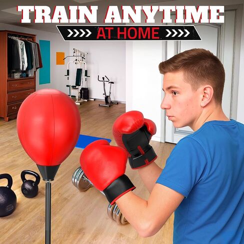 Adjustable Boxing Reflex Bag with Stand – 48"-58" Standing Punching Bag Kit with Gloves & Pump, Beginner Boxing Equipment for Training Coordination and Reaction Speed | Sport Gift for Home Workouts in Saudi Arabia