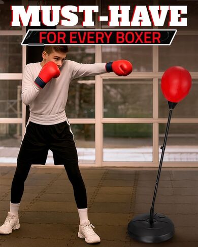 Adjustable Boxing Reflex Bag with Stand – 48"-58" Standing Punching Bag Kit with Gloves & Pump, Beginner Boxing Equipment for Training Coordination and Reaction Speed | Sport Gift for Home Workouts in Saudi Arabia