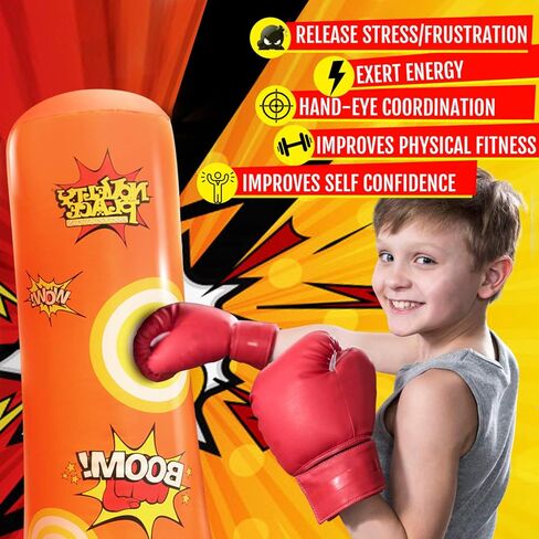 Kid's Inflatable Punching Bag - 4 Feet Tall Free Standing Buddy - Hit & Bounce Back Air Bop Toy Fun for Boys Girls Fitness & Stress Relief in Saudi Arabia
