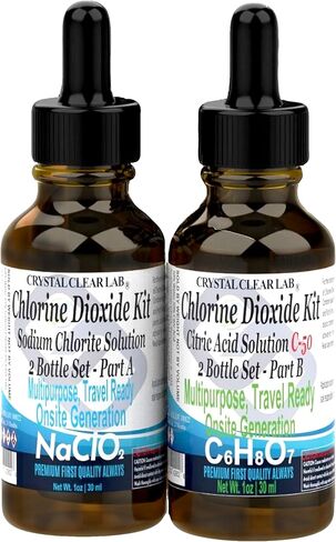 Crystal Clear Chlorine Dioxide ClO2-Kit, Citric Acid Solution w/EZ-Drop Bottles, Small 1 Oz (2 Bottles) in Kuwait