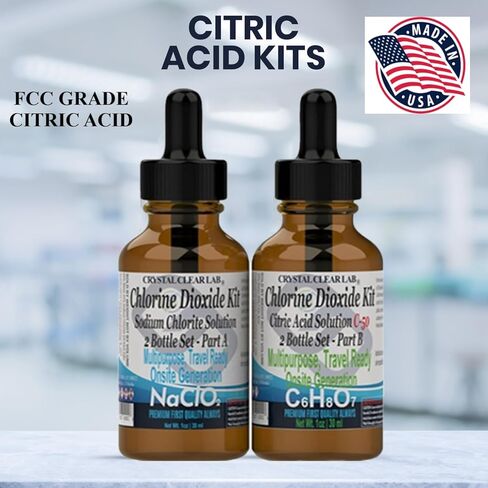 Crystal Clear Chlorine Dioxide ClO2-Kit, Citric Acid Solution w/EZ-Drop Bottles, Small 1 Oz (2 Bottles) in Kuwait