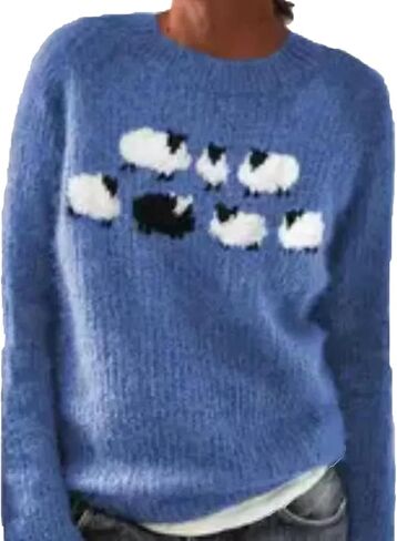 Sheep Sweater for Women Teenagers Crew Neck Long Sleeve Knitted Vintage Pullover Cute Sweaters in Kuwait