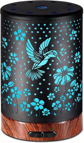 موزع روائح الزيوت العطرية من EQUSUPRO سعة 150 مل، موزع زيت عطري معدني أسود، موزع رذاذ بارد بالموجات فوق الصوتية مع حماية إيقاف تلقائي، 7 ألوان LED متغيرة للمنزل والمكتب واليوجا (شجرة) in Kuwait