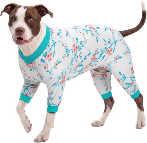 بدلة قطعة واحدة كبيرة الحجم للكلاب من LovinPet - ملابس Pjs للكلاب لحماية ما بعد الجراحة، ملابس داخلية للكلاب تغطي 4 أرجل، خفيفة الوزن قابلة للتمدد، فقاعات وطباعة زهور باللونين الأبيض والأزرق المخضر، قميص داخلي لسترات الكلاب، أزرق 3XL in Kuwait