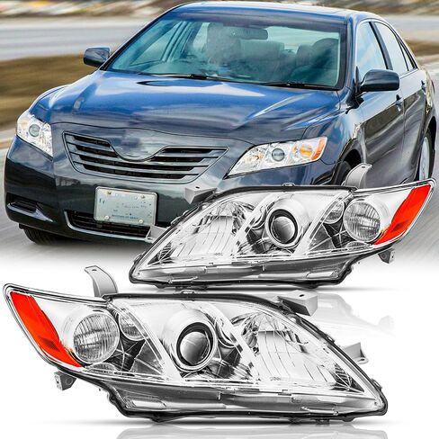 مجموعة مصابيح الرأس الأمامية متوافقة مع 2002 2003 2004 Toyota Camry 2002-2004 غطاء كروم مع عاكس كهرماني يسار ويمين (يناسب LE/XLE فقط، ولا يناسب SE) in Kuwait
