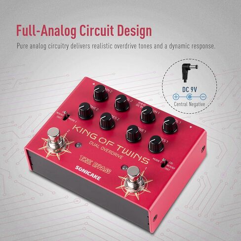 SONICAKE Overdrive Pedal, Dual Channel 3 Modes - Overdrive/Boost/Distortion Compact Effects Pedal for Bass Electric Guitar, Pure Analog Circuit, True Bypass - King of Twins QDS-08 in Kuwait