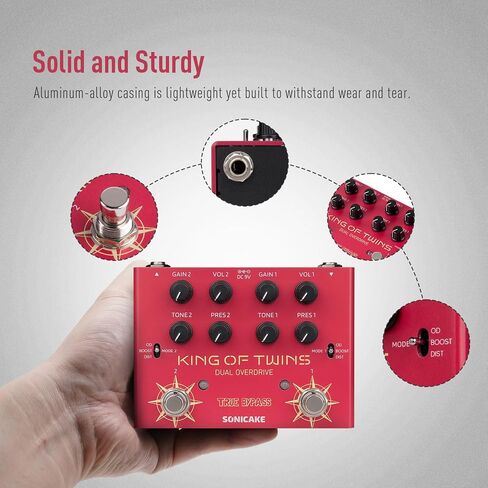 SONICAKE Overdrive Pedal, Dual Channel 3 Modes - Overdrive/Boost/Distortion Compact Effects Pedal for Bass Electric Guitar, Pure Analog Circuit, True Bypass - King of Twins QDS-08 in Kuwait