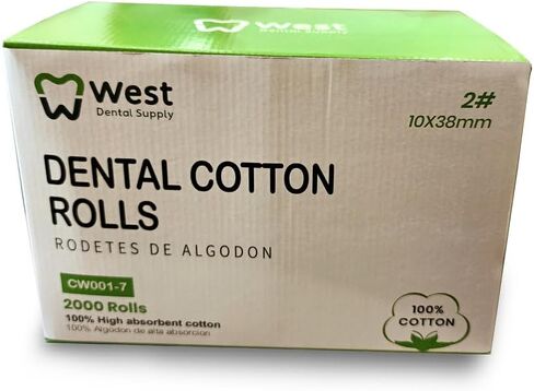 Dental Cotton Rolls Non-Sterile High Absorbent Cotton, Medium/Size 2, 2000 Rolls/Box in Saudi Arabia