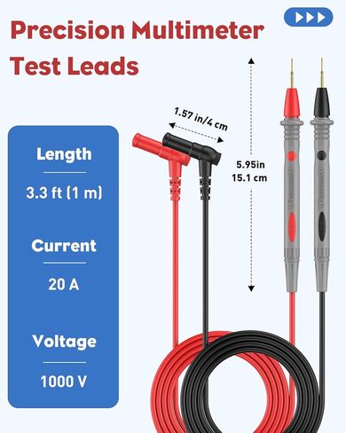 Vibit 11 Pcs Multimeter Test Leads, Multimeter Leads Kit with Back Probes, Dual Ended Alligator Clip Leads & Crocodile Clips, Insulated Multimeter Probes for Electrical Testing & Automotive in Kuwait