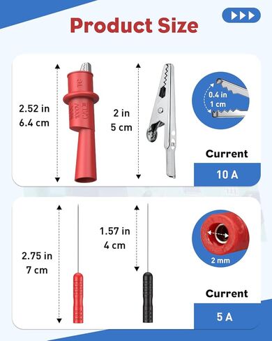Vibit 11 Pcs Multimeter Test Leads, Multimeter Leads Kit with Back Probes, Dual Ended Alligator Clip Leads & Crocodile Clips, Insulated Multimeter Probes for Electrical Testing & Automotive in Kuwait