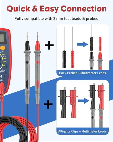 Vibit 11 Pcs Multimeter Test Leads, Multimeter Leads Kit with Back Probes, Dual Ended Alligator Clip Leads & Crocodile Clips, Insulated Multimeter Probes for Electrical Testing & Automotive in Kuwait