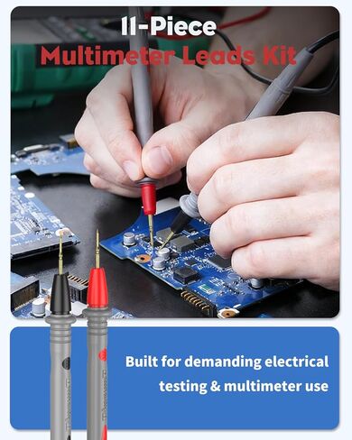 Vibit 11 Pcs Multimeter Test Leads, Multimeter Leads Kit with Back Probes, Dual Ended Alligator Clip Leads & Crocodile Clips, Insulated Multimeter Probes for Electrical Testing & Automotive in Kuwait