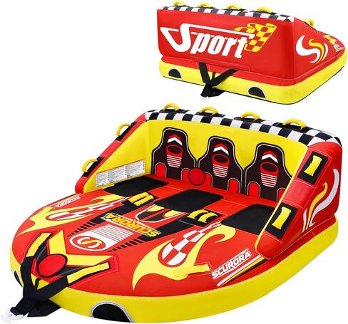 Towable Tube for Boating, 72" 1-3 Person Boat Tubes for Tubing, Inflatable Sofa Boat Tube with Front & Back Tow Points, 0.65mm PVC & 840D Nylon Cover, for Lake River Water Sports Fun in Kuwait