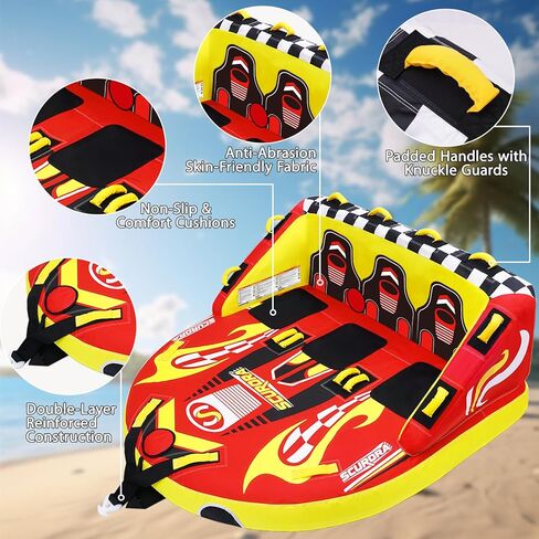 Towable Tube for Boating, 72" 1-3 Person Boat Tubes for Tubing, Inflatable Sofa Boat Tube with Front & Back Tow Points, 0.65mm PVC & 840D Nylon Cover, for Lake River Water Sports Fun in Kuwait