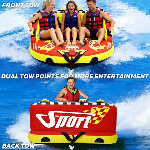 Towable Tube for Boating, 72" 1-3 Person Boat Tubes for Tubing, Inflatable Sofa Boat Tube with Front & Back Tow Points, 0.65mm PVC & 840D Nylon Cover, for Lake River Water Sports Fun in Kuwait