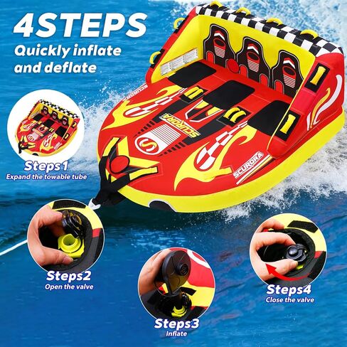 Towable Tube for Boating, 72" 1-3 Person Boat Tubes for Tubing, Inflatable Sofa Boat Tube with Front & Back Tow Points, 0.65mm PVC & 840D Nylon Cover, for Lake River Water Sports Fun in Kuwait