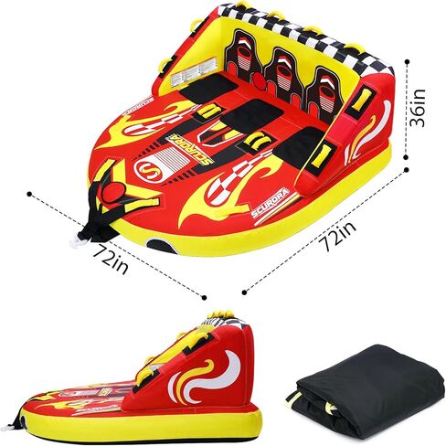 Towable Tube for Boating, 72" 1-3 Person Boat Tubes for Tubing, Inflatable Sofa Boat Tube with Front & Back Tow Points, 0.65mm PVC & 840D Nylon Cover, for Lake River Water Sports Fun in Kuwait