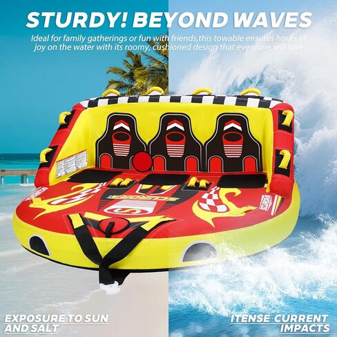 Towable Tube for Boating, 72" 1-3 Person Boat Tubes for Tubing, Inflatable Sofa Boat Tube with Front & Back Tow Points, 0.65mm PVC & 840D Nylon Cover, for Lake River Water Sports Fun in Kuwait