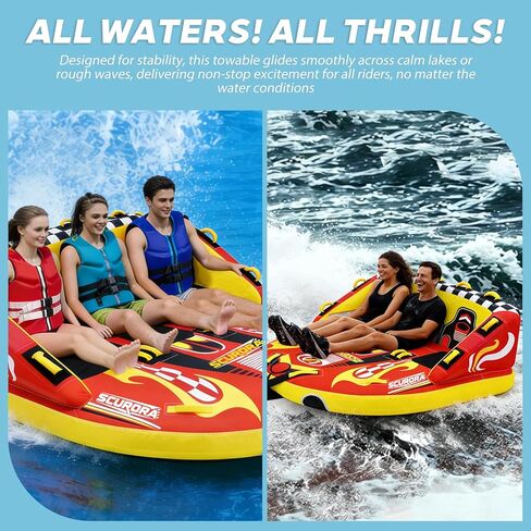 Towable Tube for Boating, 72" 1-3 Person Boat Tubes for Tubing, Inflatable Sofa Boat Tube with Front & Back Tow Points, 0.65mm PVC & 840D Nylon Cover, for Lake River Water Sports Fun in Kuwait