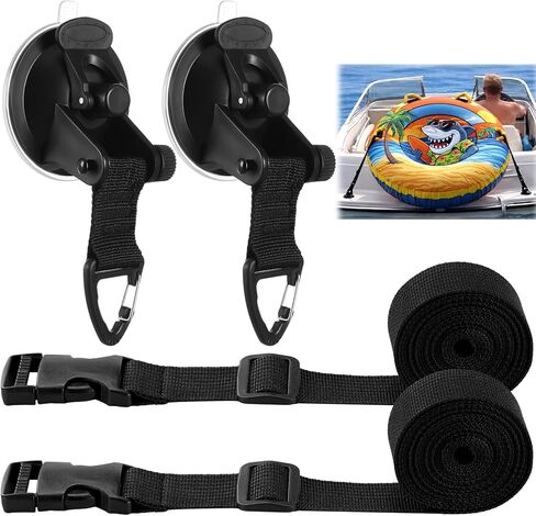 2 Sets Boat Tube Keeper 1-4 Riders Towable Tubes 7 ft Adjustable Straps with Quick Lock Buckles Suction Cup Hook Tow Ropes for Floating Boat Watersports Accessories in Kuwait