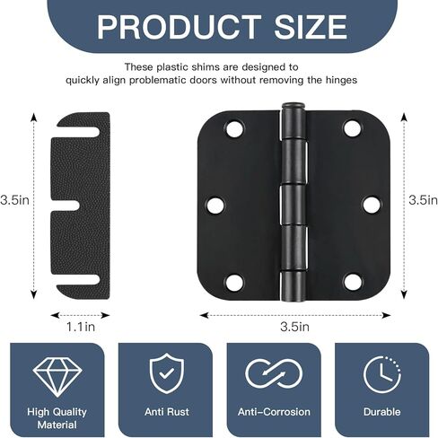 50 Pack Door Hinge Shims for Interior Door Alignment, Easy Gap Filler to Fix Air Leaks, Sticking or Misaligned Doors, Trimmable 3.5 Inch Hinge Spacers 0.060 Inch Thick Anti-Slip Design in Kuwait