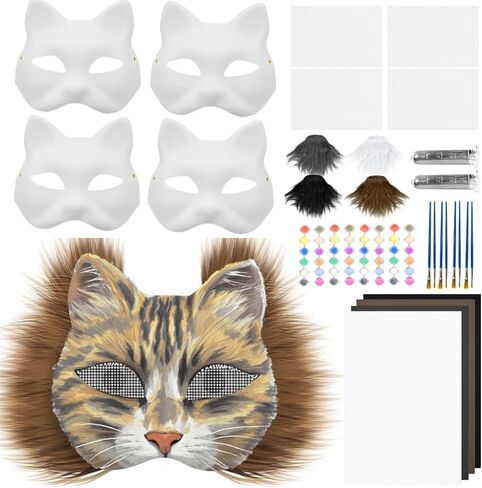 37 PCS Therian Mask Kit White Cat Masts Diy لطلاء قناع حيوان فروي Therian Stuff Cosplay Party in Kuwait