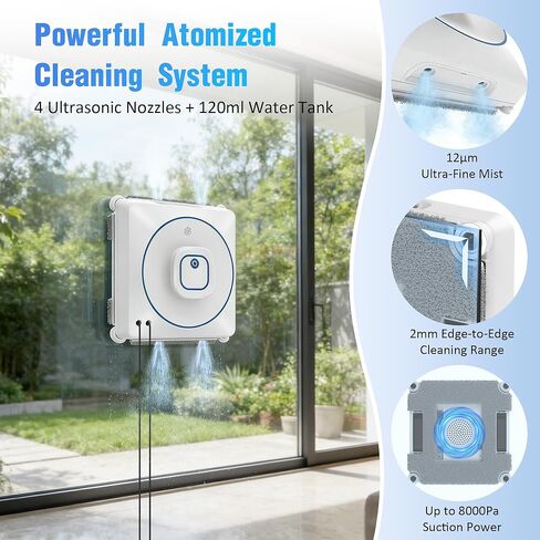 Window Cleaning Robot 8000Pa, Upgraded Dual Direction Auto-Spray Window Cleaner with 4 Cleaning Modes, Edge Detection, App&Remote Control, 15-Stage Anti-Fall for Outdoor/Indoor High Rise Windows in Saudi Arabia