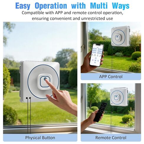 Window Cleaning Robot 8000Pa, Upgraded Dual Direction Auto-Spray Window Cleaner with 4 Cleaning Modes, Edge Detection, App&Remote Control, 15-Stage Anti-Fall for Outdoor/Indoor High Rise Windows in Saudi Arabia