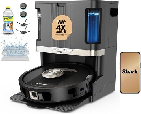 مجموعة مكنسة وممسحة Shark Robot، PowerDetect NeverTouch Pro، التفريغ الذاتي، إعادة التعبئة الذاتية مع وسادة التنظيف الذاتي للغسيل والتجفيف، سعة الحطام لمدة 60 يومًا، خزان إعادة التعبئة لمدة 30 يومًا، 5 تقنيات in Saudi Arabia