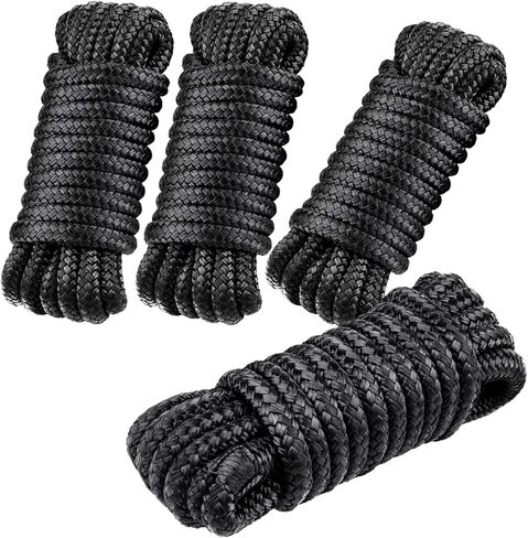 4 PCS 3/8 in × 15 FT Boat Dock Lines, Nylon Dock Line Double Braided, Boat Rope for Docking with 12 in Loop, Marine-Grade Docking Ropes for Boats, Black in Saudi Arabia