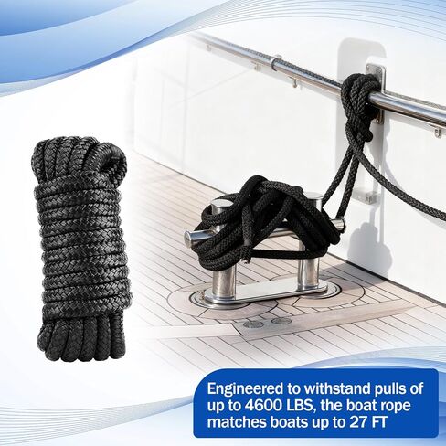 4 PCS 3/8 in × 15 FT Boat Dock Lines, Nylon Dock Line Double Braided, Boat Rope for Docking with 12 in Loop, Marine-Grade Docking Ropes for Boats, Black in Saudi Arabia