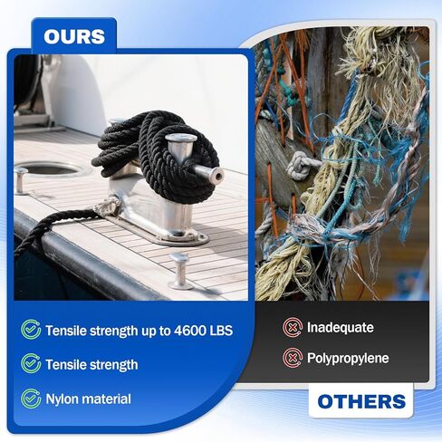 4 PCS 3/8 in × 15 FT Boat Dock Lines, Nylon Dock Line Double Braided, Boat Rope for Docking with 12 in Loop, Marine-Grade Docking Ropes for Boats, Black in Saudi Arabia