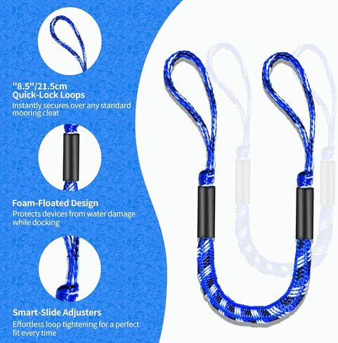 3FT Bungee Dock Line for Boats with Loops – Connect or Secure Docking for Small & Medium Sized Boats Like Kayak,PWC, Canoe, Bass Boat, Jon Boat, Boat Fender Lines (Blue,Black&White) in Saudi Arabia