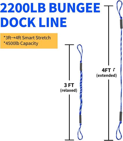 3FT Bungee Dock Line for Boats with Loops – Connect or Secure Docking for Small & Medium Sized Boats Like Kayak,PWC, Canoe, Bass Boat, Jon Boat, Boat Fender Lines (Blue,Black&White) in Saudi Arabia