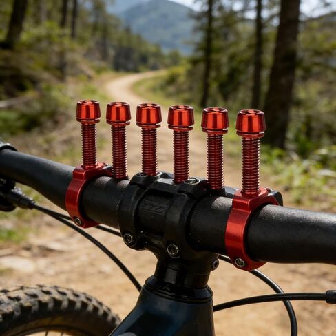6pcs/12pcs Colorful Titanium-Plated Bicycle Handlebar Screws - Lightweight Stainless Steel Stem Riser Bolts - RED in Saudi Arabia