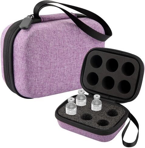 Mviioe Insulin Holder Fridge Storage Carrying Case, Peptide Case Insulin Vial Organizer Bag Fitting 10ml Vial Short Size, Removable Design with 2 Sizes Slot Foam(6 Slots) (Purple) in Saudi Arabia
